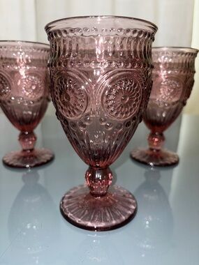 The Pioneer Woman Plum Glass Goblets w/ Embossed Floral Design
